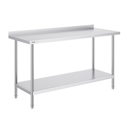 VEVOR 24 x 60 x 36 Inch Stainless Steel Work Table, Commercial Food Prep Worktable Heavy Duty Prep Worktable, Metal Work Table with Adjustable Height for Restaurant, Home and Hotel