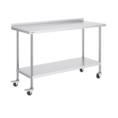 VEVOR 24 x 60 x 40 Inch Stainless Steel Work Table, Commercial Food Prep Worktable with Casters, Heavy Duty Prep Worktable, Metal Work Table with Adjustable Height for Restaurant, Home and Hotel