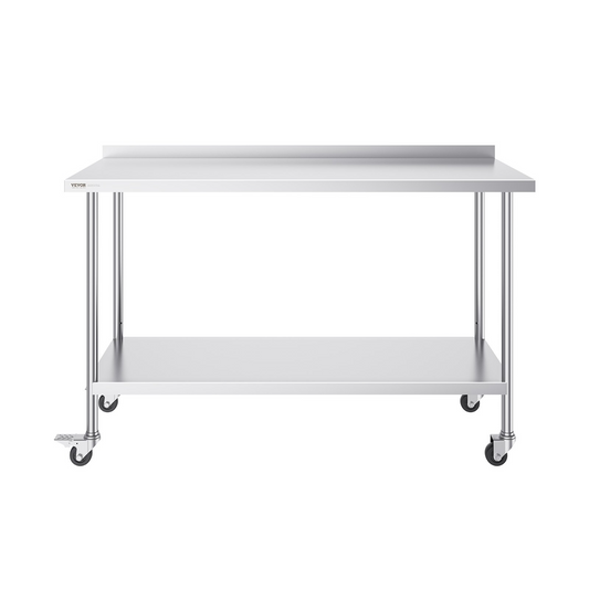 VEVOR 24 x 60 x 40 Inch Stainless Steel Work Table, Commercial Food Prep Worktable with Casters, Heavy Duty Prep Worktable, Metal Work Table with Adjustable Height for Restaurant, Home and Hotel