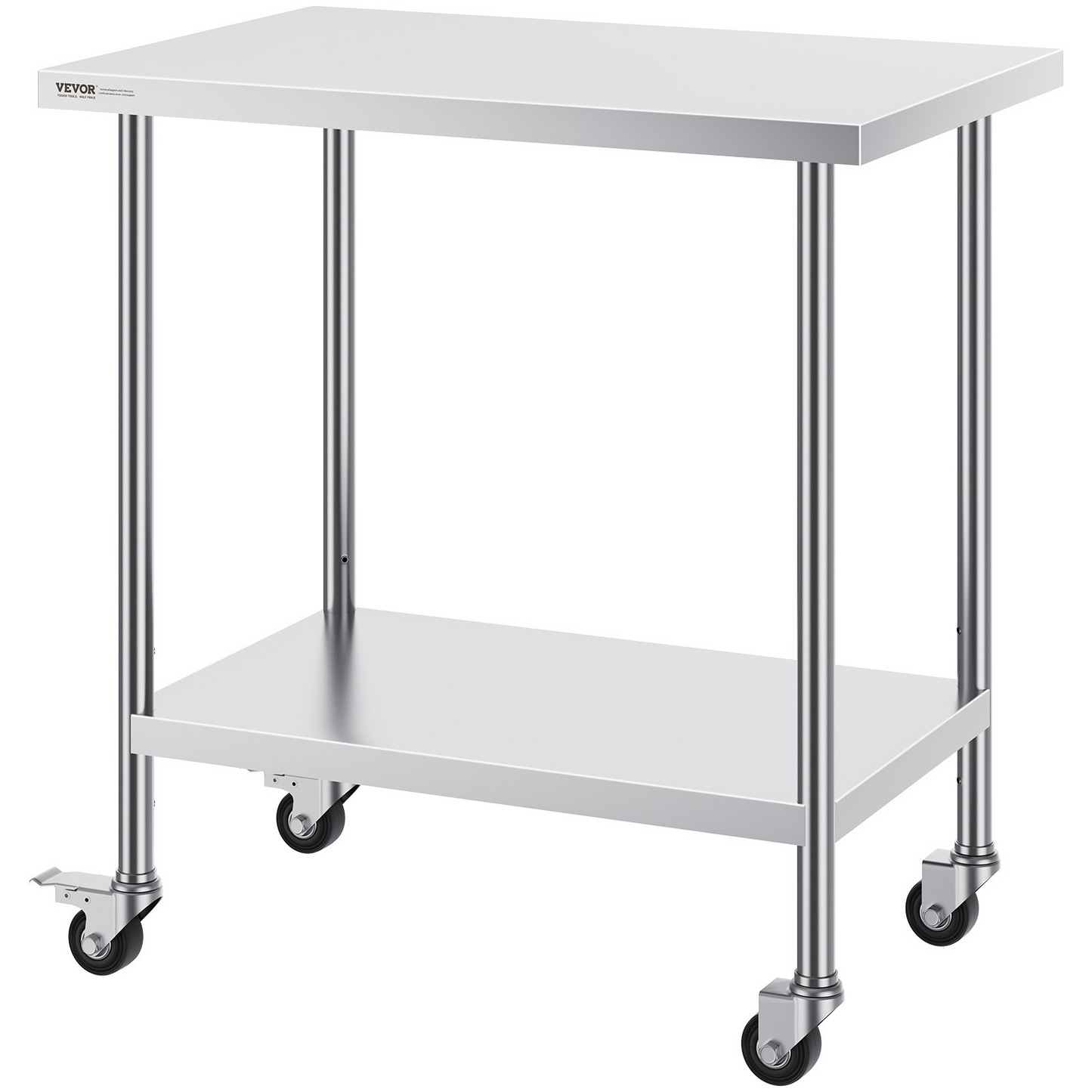 VEVOR Stainless Steel Work Table 24 x 36 x 38 Inch, with 4 Wheels, 3 Adjustable Height Levels, Heavy Duty Food Prep Worktable for Commercial Kitchen Restaurant, Silver