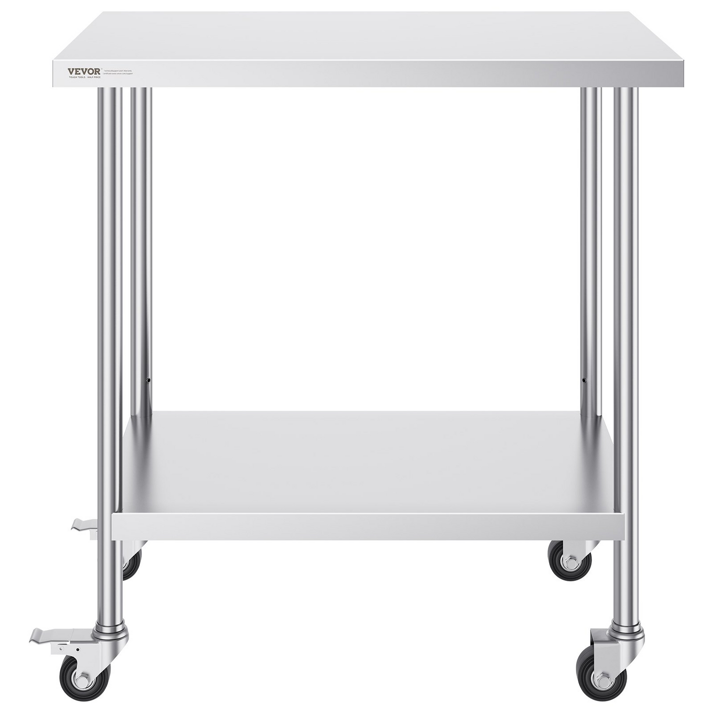 VEVOR Stainless Steel Work Table 24 x 36 x 38 Inch, with 4 Wheels, 3 Adjustable Height Levels, Heavy Duty Food Prep Worktable for Commercial Kitchen Restaurant, Silver