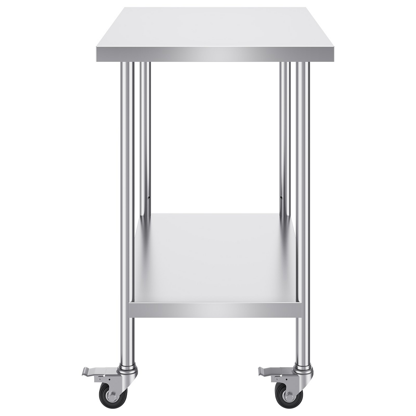 VEVOR Stainless Steel Work Table 24 x 36 x 38 Inch, with 4 Wheels, 3 Adjustable Height Levels, Heavy Duty Food Prep Worktable for Commercial Kitchen Restaurant, Silver