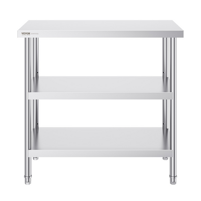 VEVOR Stainless Steel Food Prep Table, 18 x 36 x 34 Inch Commercial Kitchen Worktable, with 2 Adjustable Undershelf, Heavy Duty Prep Table Metal Work Table for BBQ, Kitchen, Home, and Garage