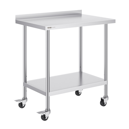 VEVOR 24 x 36 x 40 Inch Stainless Steel Work Table, Commercial Food Prep Worktable with Casters, Heavy Duty Prep Worktable, Metal Work Table with Adjustable Height for Restaurant, Home and Hotel