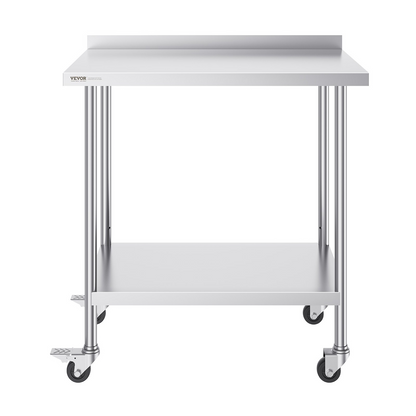 VEVOR 24 x 36 x 40 Inch Stainless Steel Work Table, Commercial Food Prep Worktable with Casters, Heavy Duty Prep Worktable, Metal Work Table with Adjustable Height for Restaurant, Home and Hotel