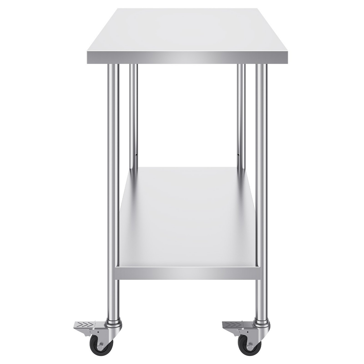 VEVOR Stainless Steel Work Table 30 x 48 x 38 Inch, with 4 Wheels, 3 Adjustable Height Levels, Heavy Duty Food Prep Worktable for Commercial Kitchen Restaurant, Silver