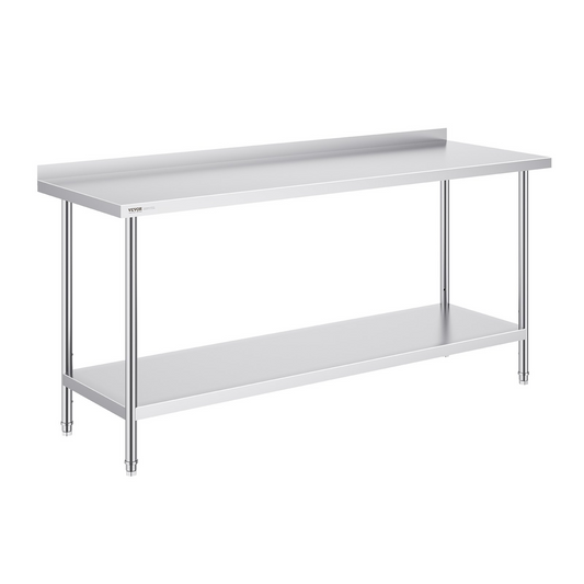 VEVOR 24 x 72 x 36 Inch Stainless Steel Work Table, Commercial Food Prep Worktable Heavy Duty Prep Worktable, Metal Work Table with Adjustable Height for Restaurant, Home and Hotel