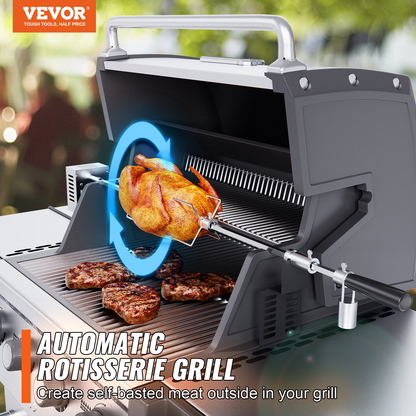 VEVOR Universal Grill Rotisserie Kit for Grills, Electric BBQ Grill with 110V 9W Motor, Stainless Steel Automatic Grilling Kit, Heavy Duty 32"/39" Hexagon Spit Rod, 26 lbs Capacity Grill Attachment