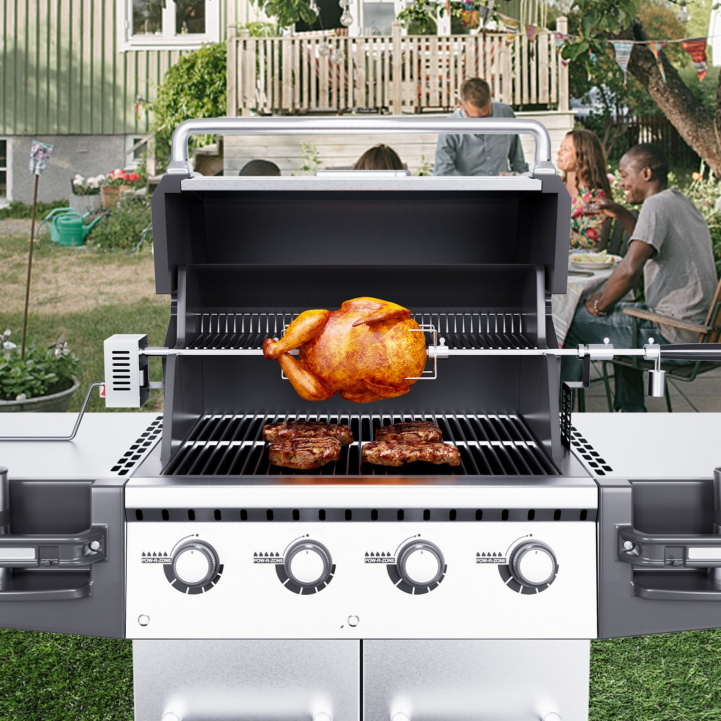 VEVOR Universal Grill Rotisserie Kit for Grills, Electric BBQ Grill with 110V 9W Motor, Stainless Steel Automatic Grilling Kit, Heavy Duty 32"/39" Hexagon Spit Rod, 26 lbs Capacity Grill Attachment