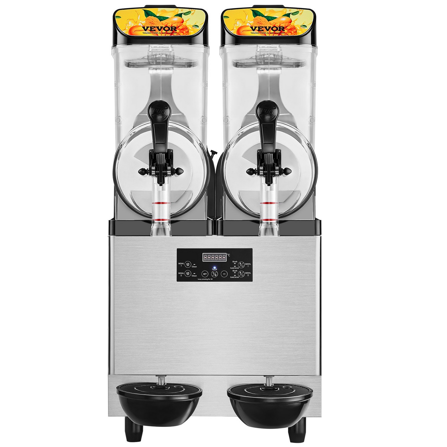 VEVOR Commercial Slushy Machine, 24L/6.4Gal Two Bowls, 100 Cup Margarita Smoothie Frozen Drink Maker, 640W Stainless Steel Margarita Machine, Slushie Machine for Party Cafe Restaurants Bars Home