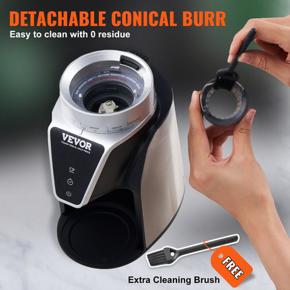 VEVOR Conical Burr Grinder, Electric Adjustable Burr Mill with 51 Precise Grind Setting, 9.7-Ounce 13 Cups Coffee Bean Grinder, Perfect for Drip, Mocha, Hand Brew, French Press, Espresso, Silver