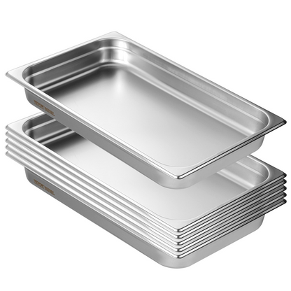 VEVOR 6 Pack Hotel Pans, Full Size Anti-Jam Steam Pan, 0.8mm Thick Stainless Steel Restaurant Steam Table Pan, 2.5-Inch Deep Commercial Table Pan, Catering Storage Food Pan, for Industrial & Scientifi