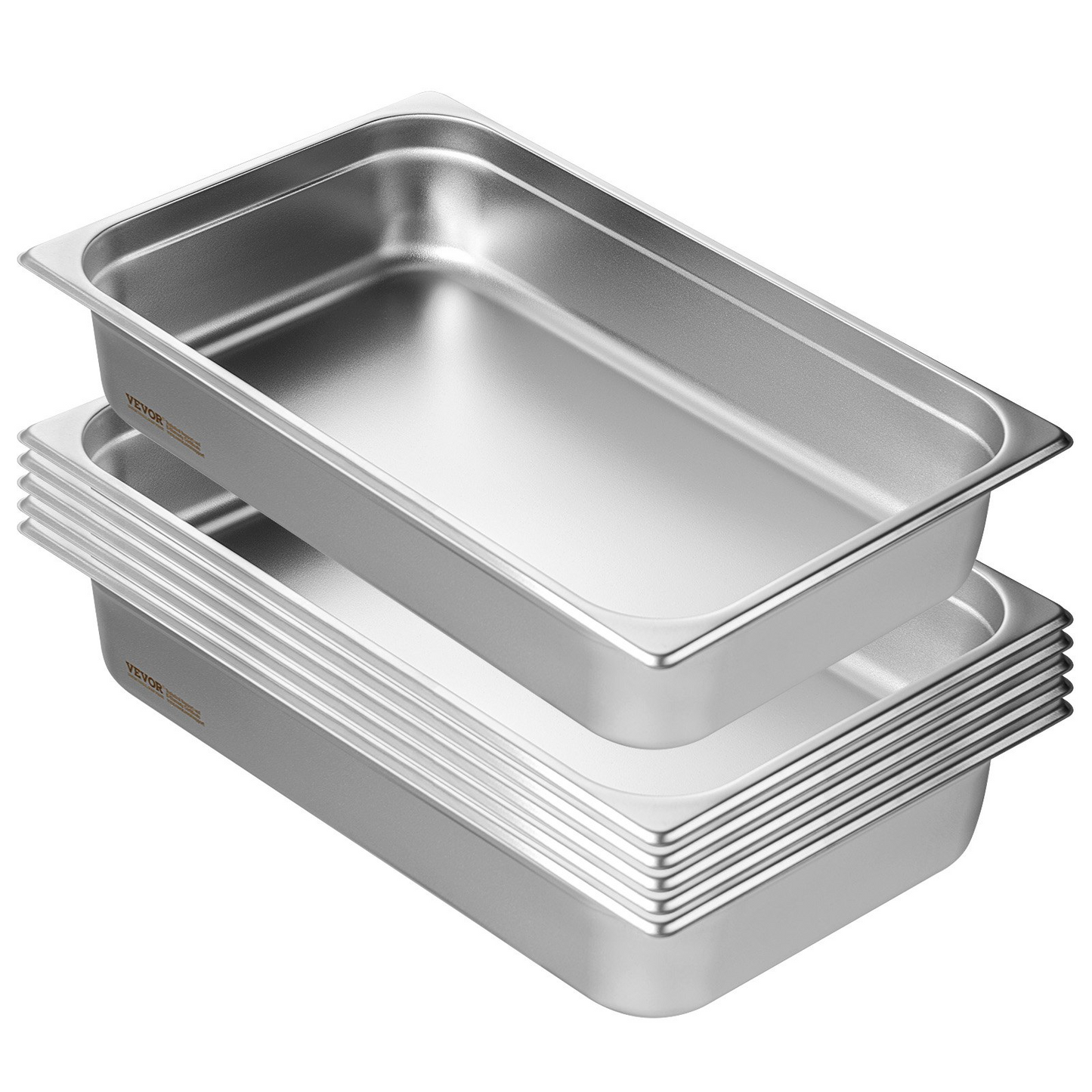 VEVOR 6 Pack Hotel Pans, Full Size Anti-Jam Steam Pan, 0.8mm Thick Stainless Steel Restaurant Steam Table Pan, 4-Inch Deep Commercial Table Pan, Catering Storage Food Pan, for Industrial & Scientific