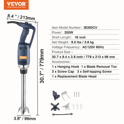 VEVOR Commercial Immersion Blender 350W Heavy Duty Hand Mixer for Soup Sauces