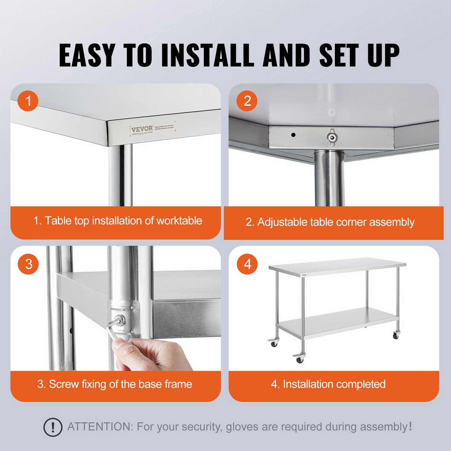 VEVOR Stainless Steel Work Table 30 x 60 x 38 Inch, with 4 Wheels, 3 Adjustable Height Levels, Heavy Duty Food Prep Worktable for Commercial Kitchen Restaurant, Silver