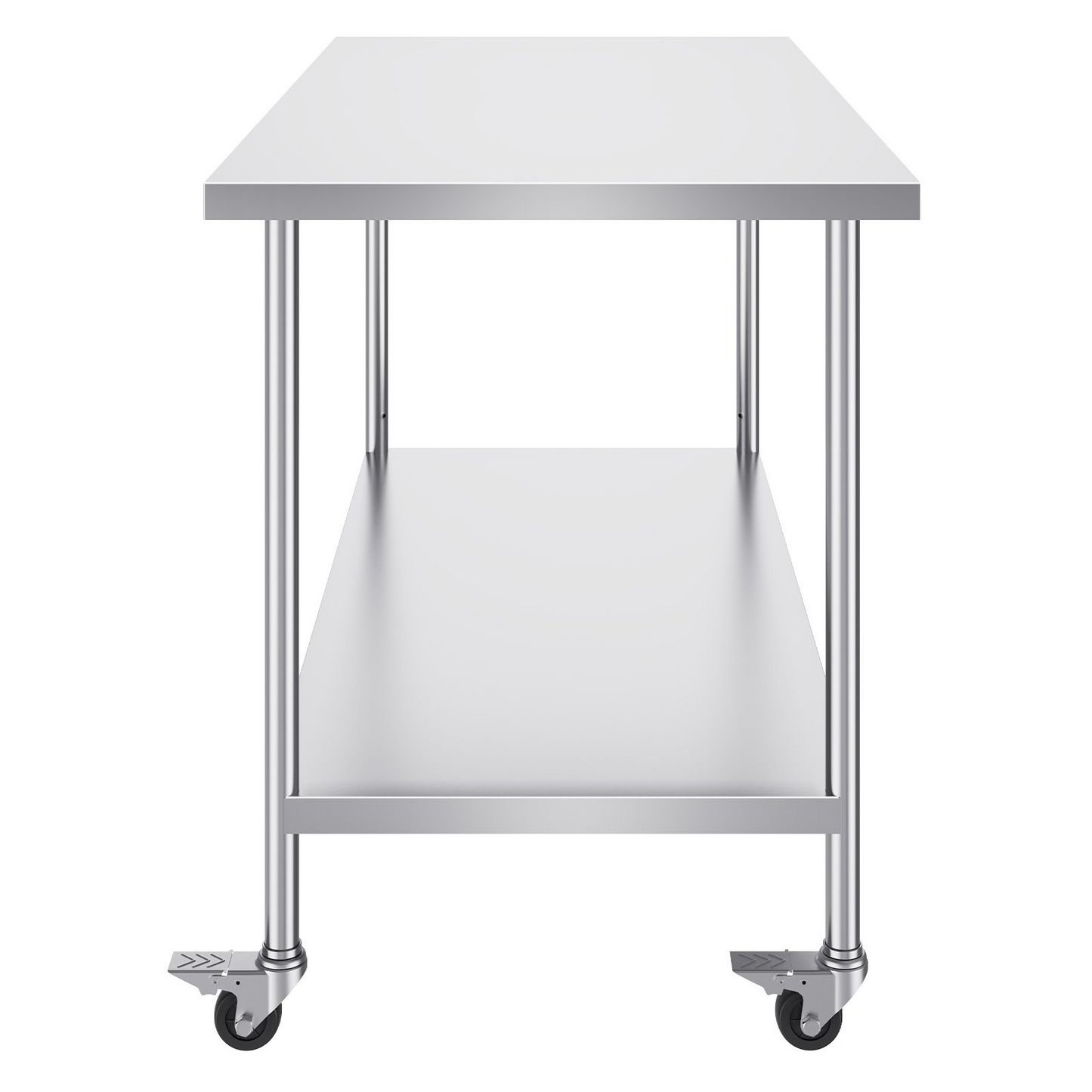 VEVOR Stainless Steel Work Table 30 x 60 x 38 Inch, with 4 Wheels, 3 Adjustable Height Levels, Heavy Duty Food Prep Worktable for Commercial Kitchen Restaurant, Silver