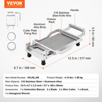 VEVOR Cheese Cutter with Wire Cheeser Butter Cutting 0.39" & 0.78" Cheese Slicer