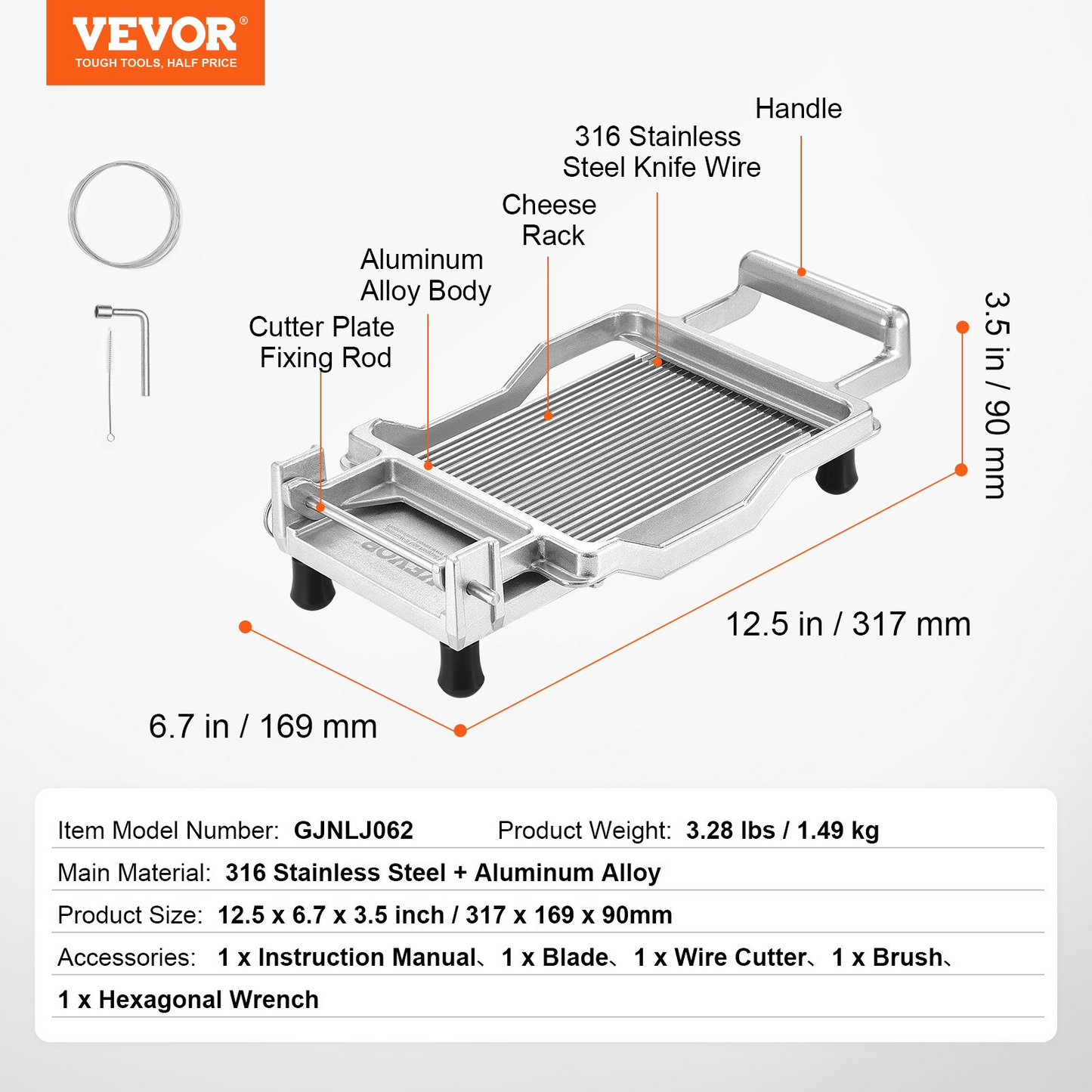 VEVOR Cheese Cutter with Wire Cheeser Butter Cutting 0.2" Ultra-Thin Cheese Slicer