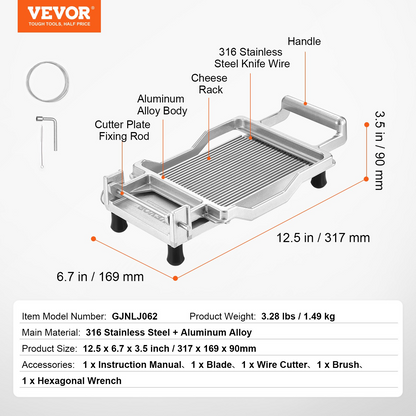 VEVOR Cheese Cutter with Wire Cheeser Butter Cutting 0.2" Ultra-Thin Cheese Slicer