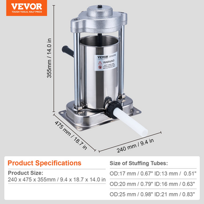 VEVOR Manual Sausage Stuffer 2 L Vertical Sausage Machine 304 Stainless Steel