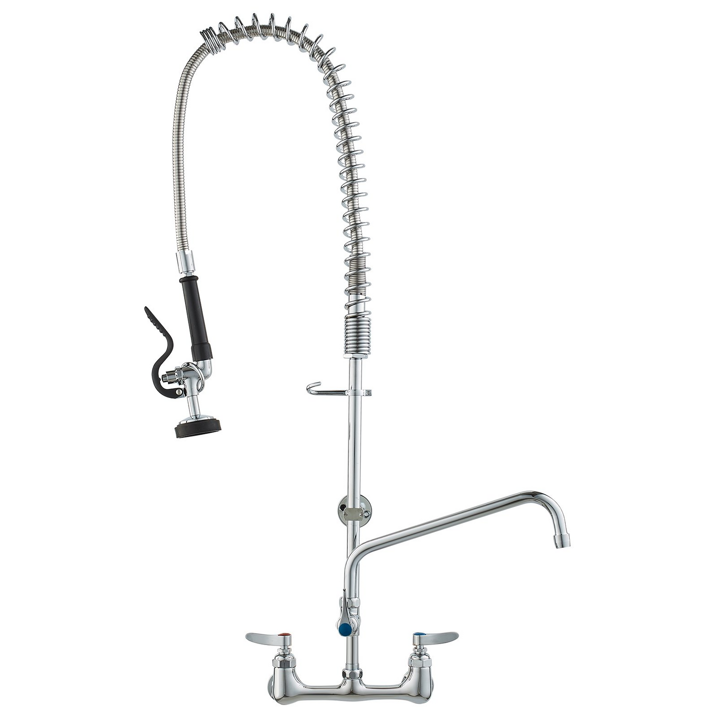 VEVOR Commercial Faucet with Pre-Rinse Sprayer, 36" Height, 8" Center, 12" Swing Spout, Wall Mount Kitchen Sink Faucet, Brass Constructed Device with Pull Down Spray, for 1/2/3 Compartment Sink