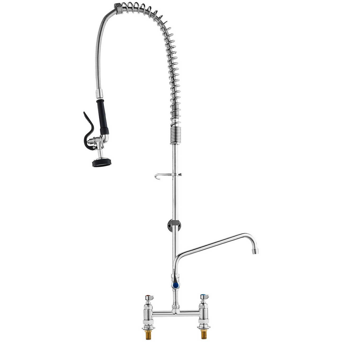 VEVOR Commercial Faucet with Pre-Rinse Sprayer, 44" Height, 8" Center, 12" Swing Spout, Deck Mount Kitchen Sink Faucet, Brass Constructed Device with Pull Down Spray, for 1/2/3 Compartment Sink