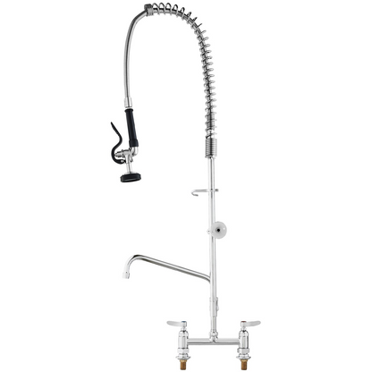 VEVOR Commercial Faucet with Pre-Rinse Sprayer, 44" Height, 8" Center, 12" Swing Spout, Deck Mount Kitchen Sink Faucet, Brass Constructed Device with Pull Down Spray, for 1/2/3 Compartment Sink