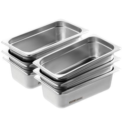 VEVOR 6 Pack Hotel Pans, 1/3 Size Anti-Jam Steam Pan, 0.8mm Thick Stainless Steel Restaurant Steam Table Pan, 4-Inch Deep Commercial Table Pan, Catering Storage Food Pan, for Industrial & Scientific