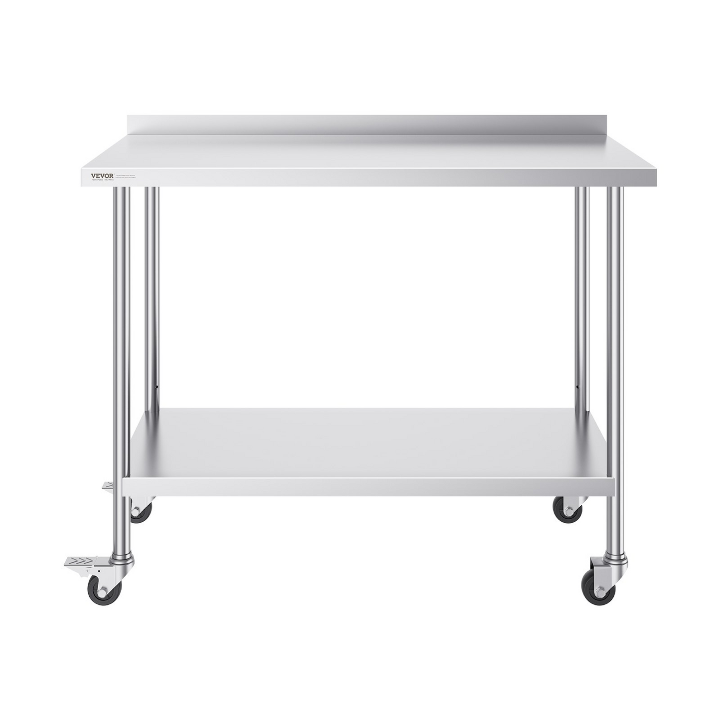 VEVOR 24 x 48 x 40 Inch Stainless Steel Work Table, Commercial Food Prep Worktable with Casters, Heavy Duty Prep Worktable, Metal Work Table with Adjustable Height for Restaurant, Home and Hotel