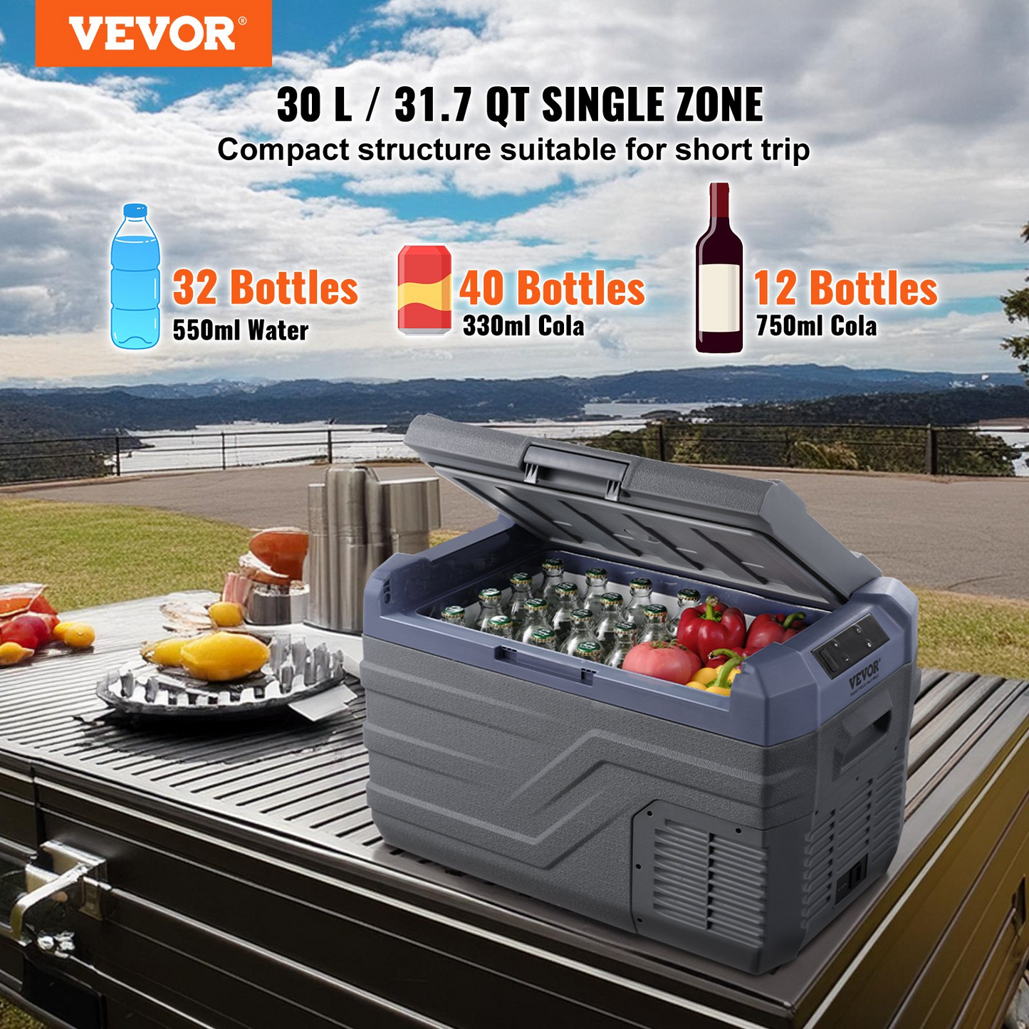 VEVOR Portable Car Refrigerator Freezer Compressor 30 L Single Zone for Car Home