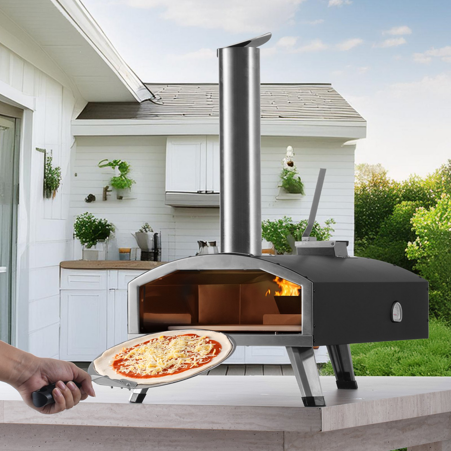 VEVOR 12" Outdoor Pizza Oven Portable Wood Pellet Pizza Oven Iron Spray Camping