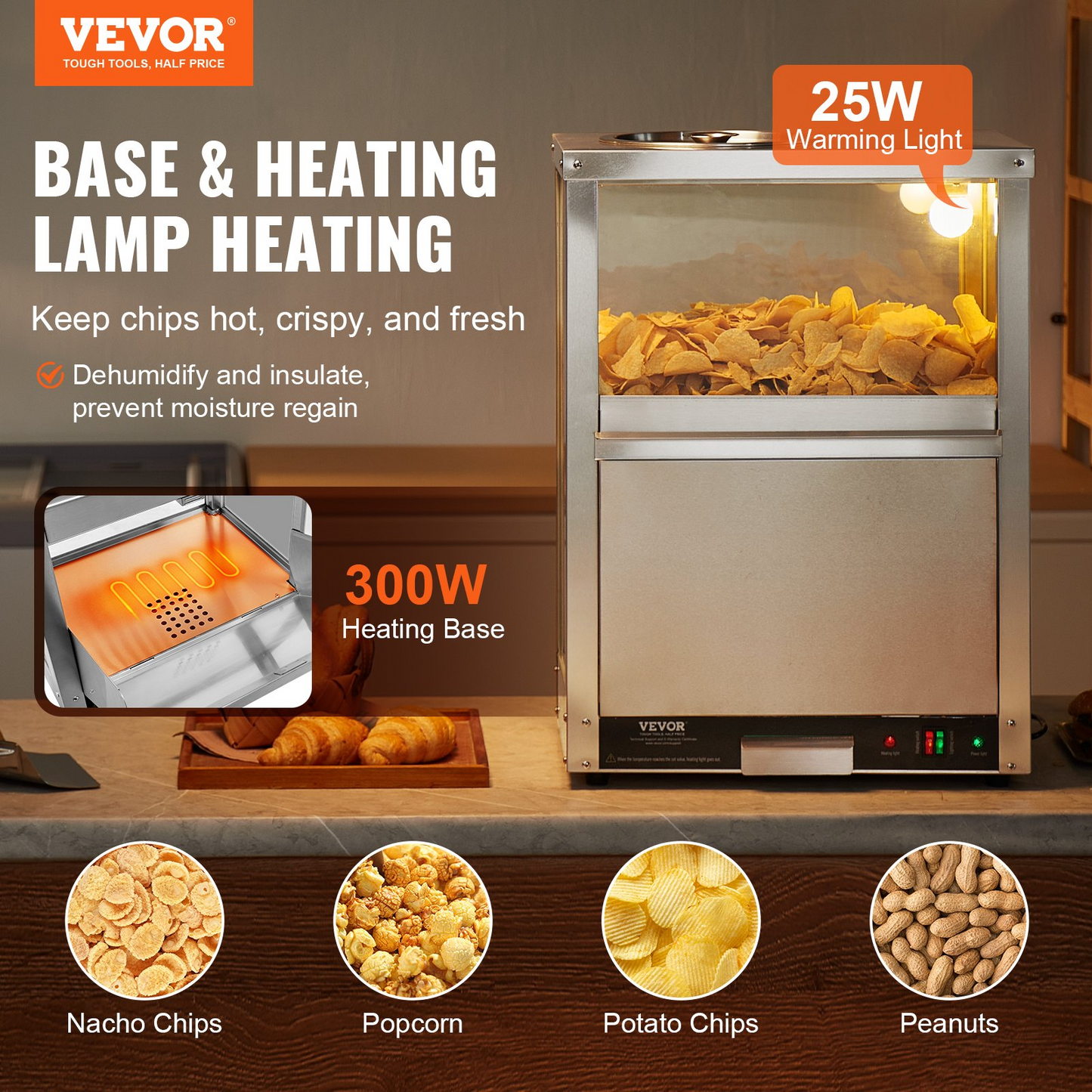 VEVOR Nacho Chip Warmer 84.5QT/80L for Nacho Chips Popcorn Peanut Potato Chips