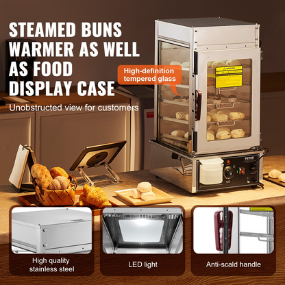 VEVOR Commercial Food Warmer Display 5-Tier Food Steamer Buns Warmer Electric