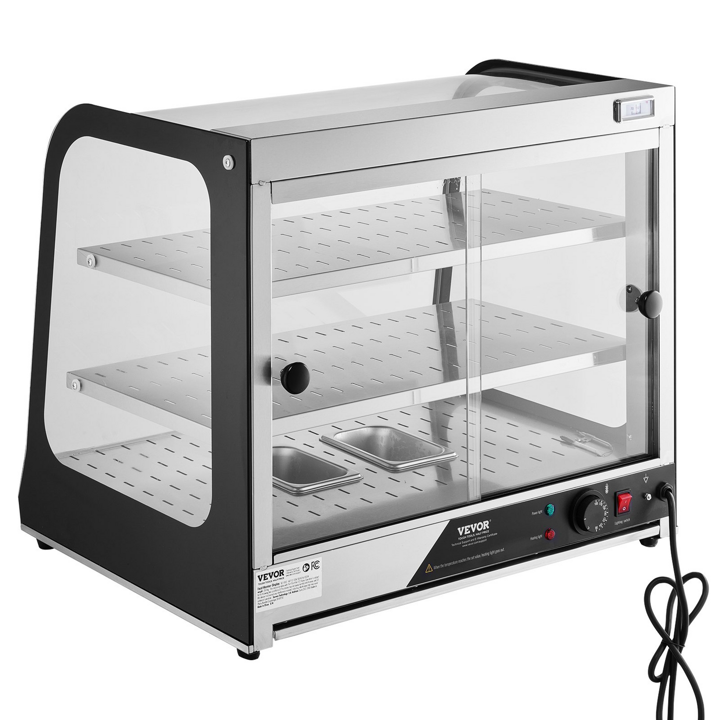 VEVOR 2-Tier Commercial Food Warmer Display Countertop Pizza Cabinet with Tong