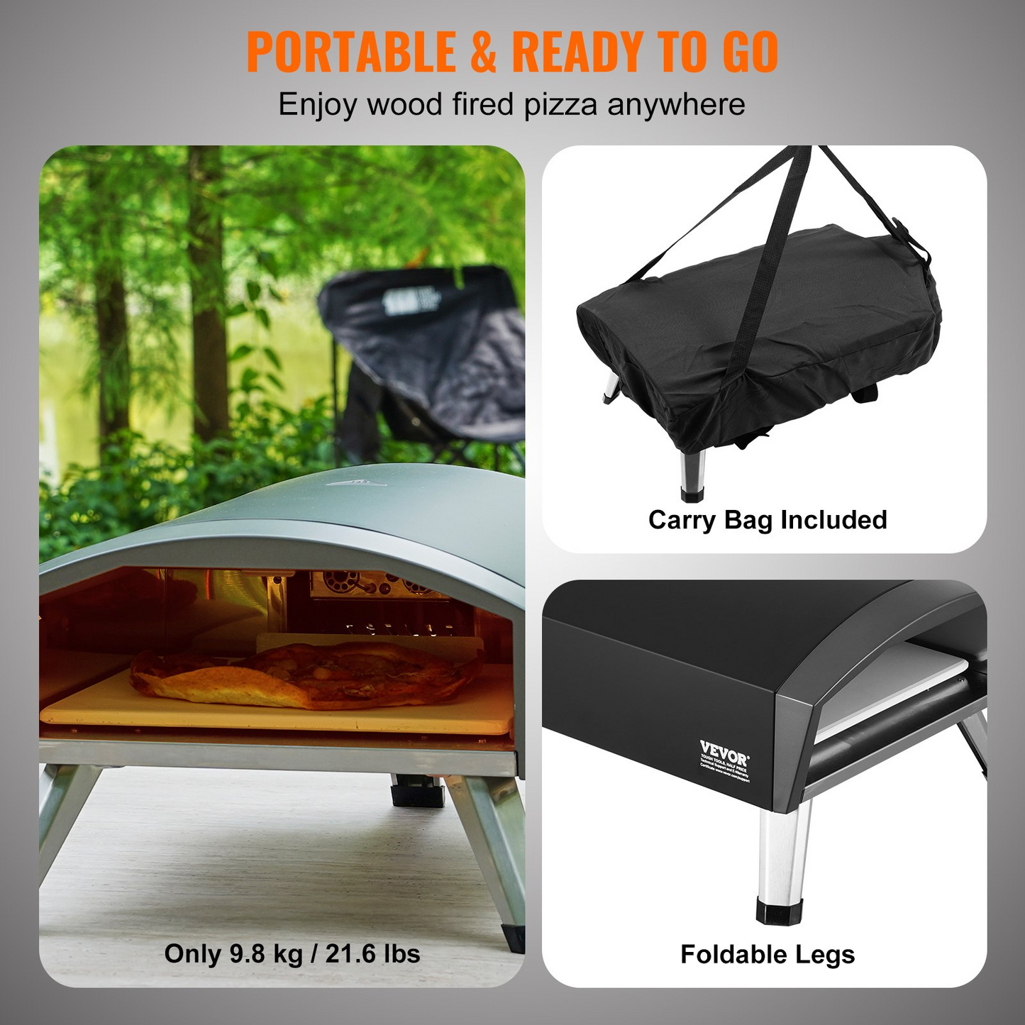 VEVOR 12" Outdoor Pizza Oven Portable Gas Oven Iron Spray Foldable for Camping