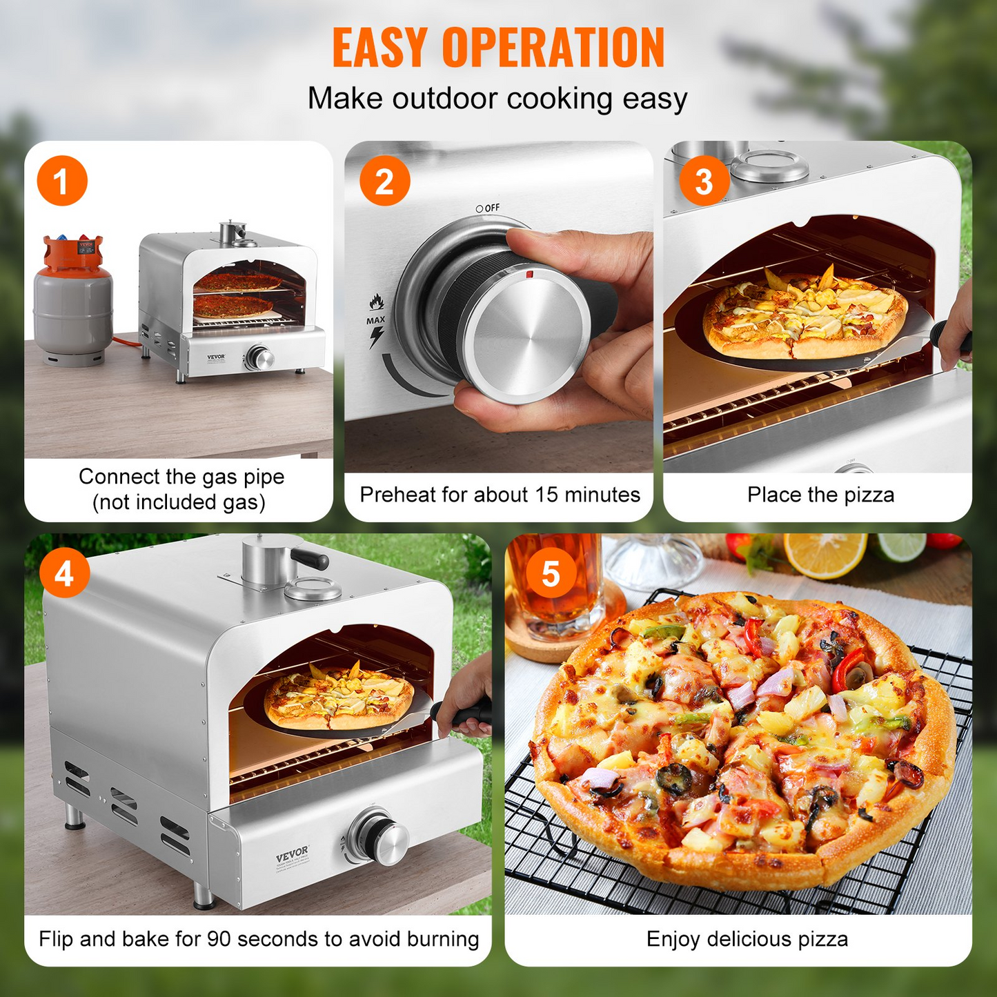 VEVOR 11" Outdoor Pizza Oven Portable Gas Oven 430 Stainless Steel for Camping