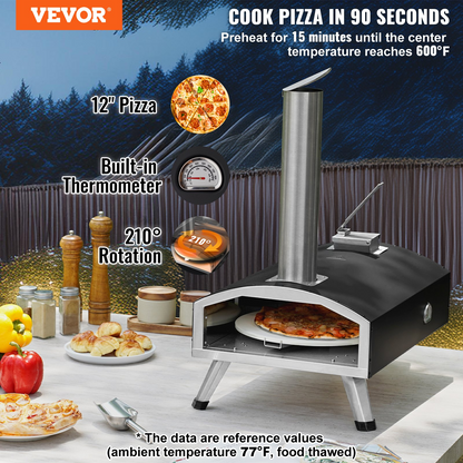 VEVOR 12" Outdoor Pizza Oven Portable Wood Pellet Pizza Oven Camping w/ Rotation