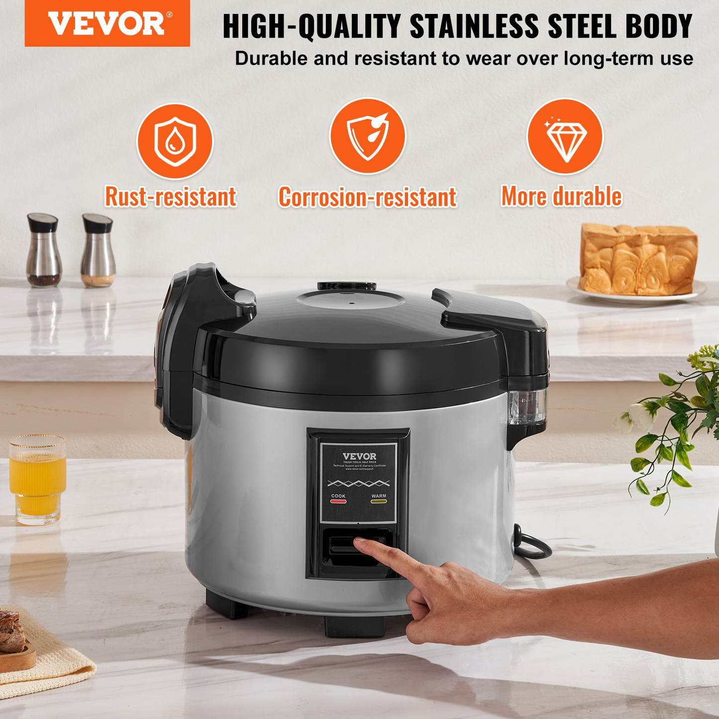 VEVOR Commercial Rice Cooker 70-Cup Non-Stick Pot 15L 12H Keep Warm Restaurant