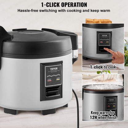 VEVOR Commercial Rice Cooker 70-Cup Non-Stick Pot 15L 12H Keep Warm Restaurant