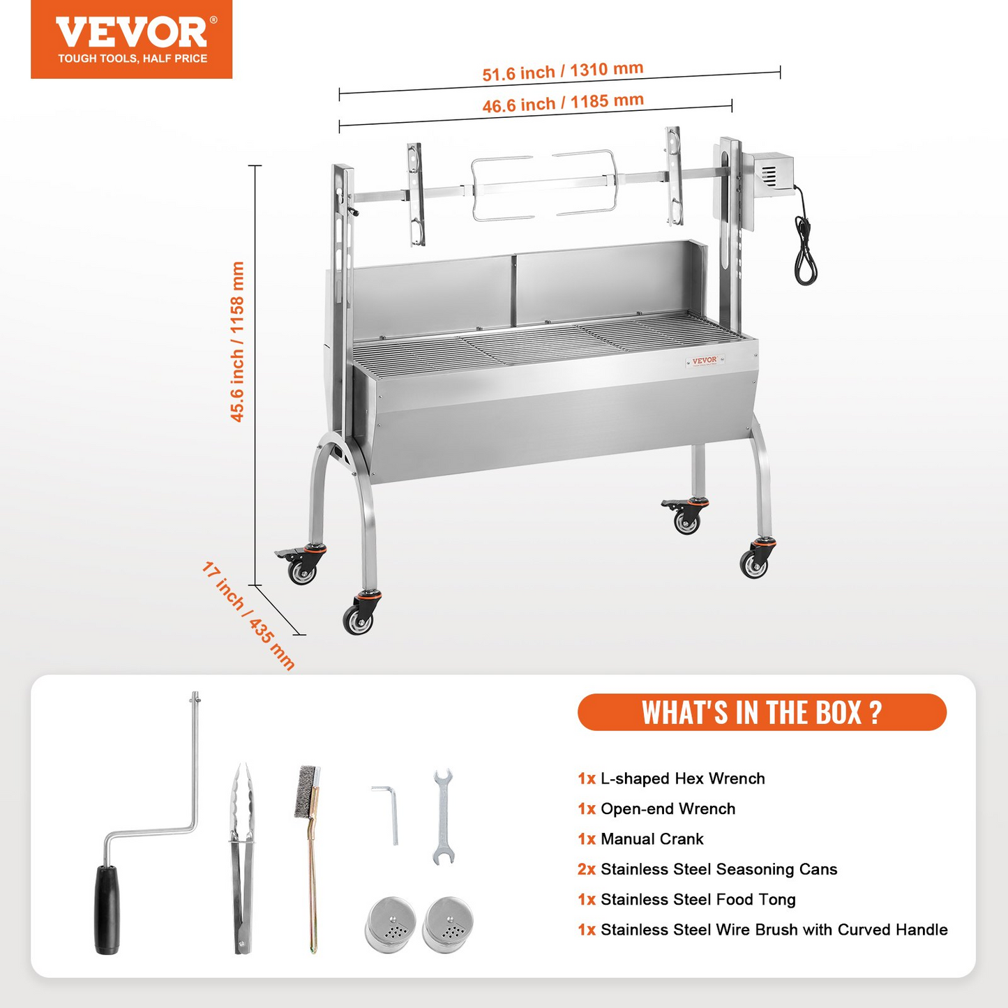 VEVOR Roaster Spit Rotisserie BBQ Grill Pig Lamb Chicken Roaster 52W 198LBS