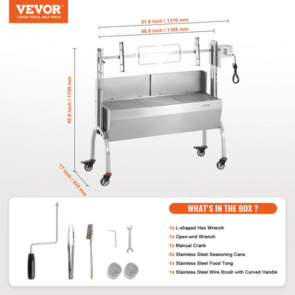 VEVOR Roaster Spit Rotisserie BBQ Grill Pig Lamb Chicken Roaster 52W 198LBS