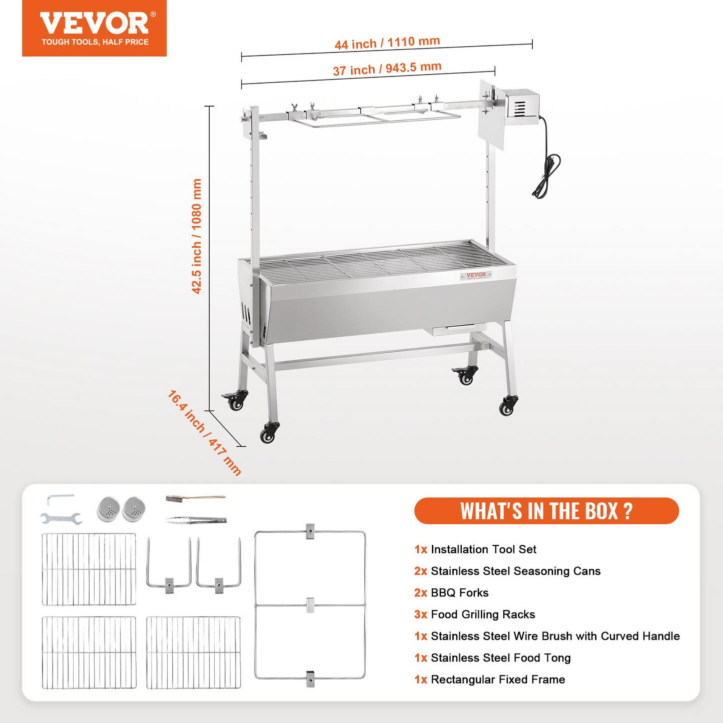 VEVOR Roaster Spit Rotisserie BBQ Grill Pig Lamb Chicken Roaster 42W 135 lbs