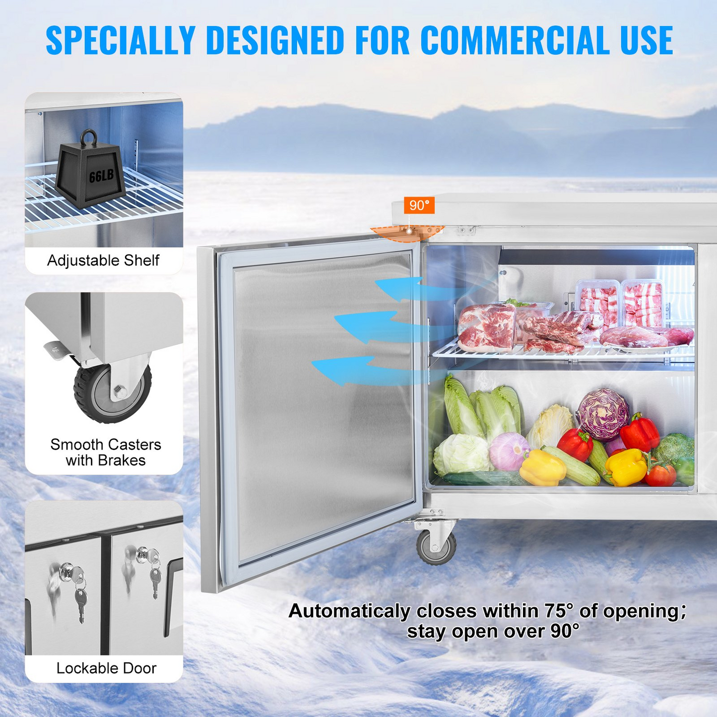 VEVOR 60" Commercial Refrigerator Sandwich & Salad Prep Table 16.4 Cu. Ft Fridge