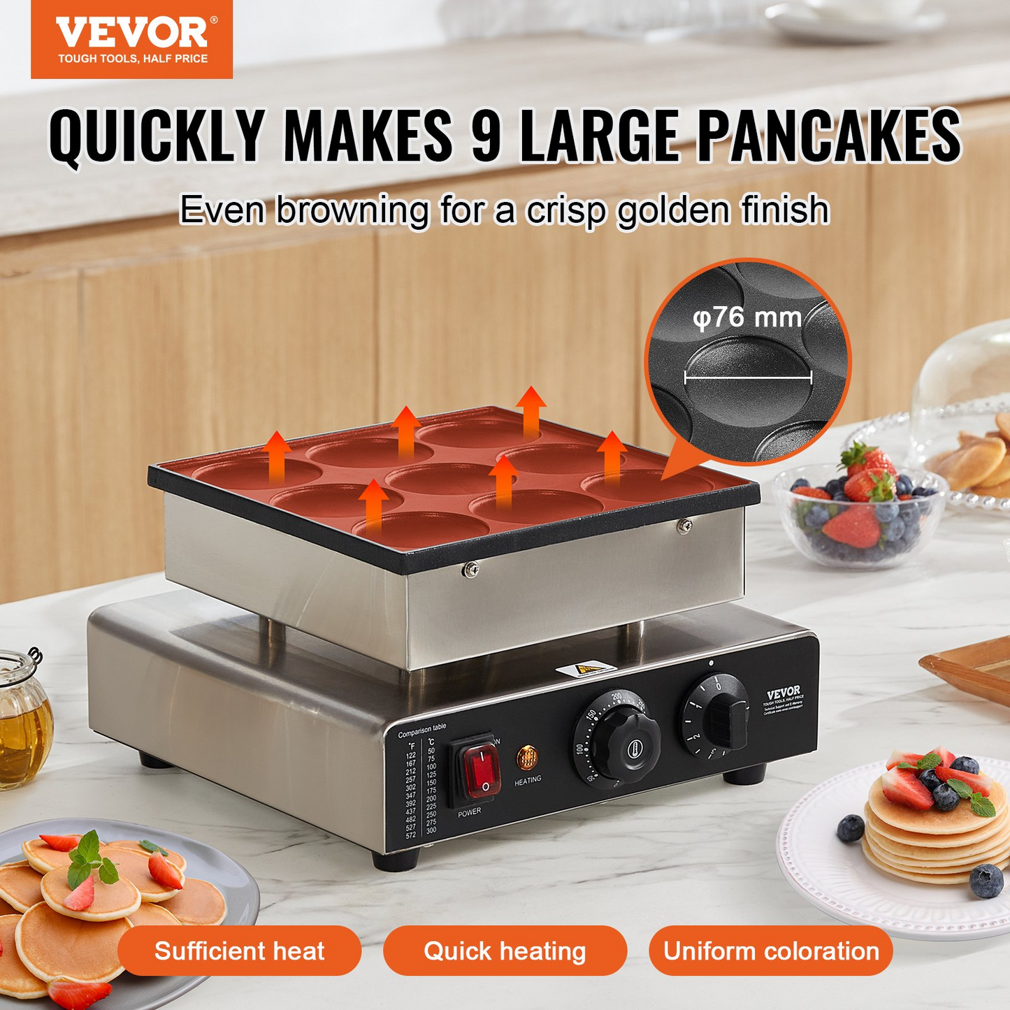 VEVOR 9PCS 76mm Dutch Pancake Maker Commercial Dorayaki Baker 850W Non-stick