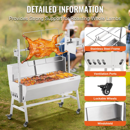 VEVOR Roaster Spit Rotisserie BBQ Grill Pig Lamb Chicken Roaster 42W 135LBS