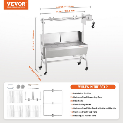 VEVOR Roaster Spit Rotisserie BBQ Grill Pig Lamb Chicken Roaster 42W 135LBS