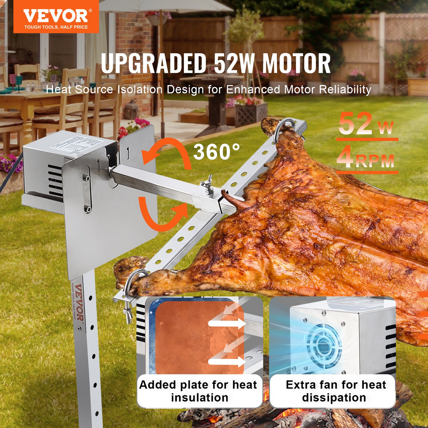 VEVOR 46" Electric BBQ Rotisserie Grill Kit Stainless Steel Grill 132lb Pig Lamb