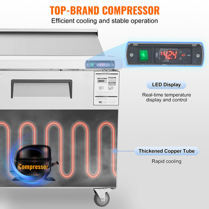 VEVOR Commercial Refrigerator 60" Sandwich Salad Prep Table 2 Doors w/ 16 Pans