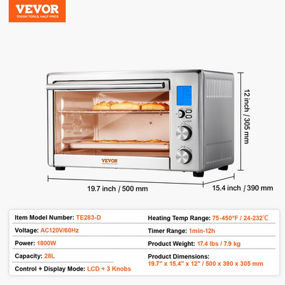 VEVOR 13-IN-1 Air Fryer Toaster Oven 28L 1800W Convection Oven for Home Use