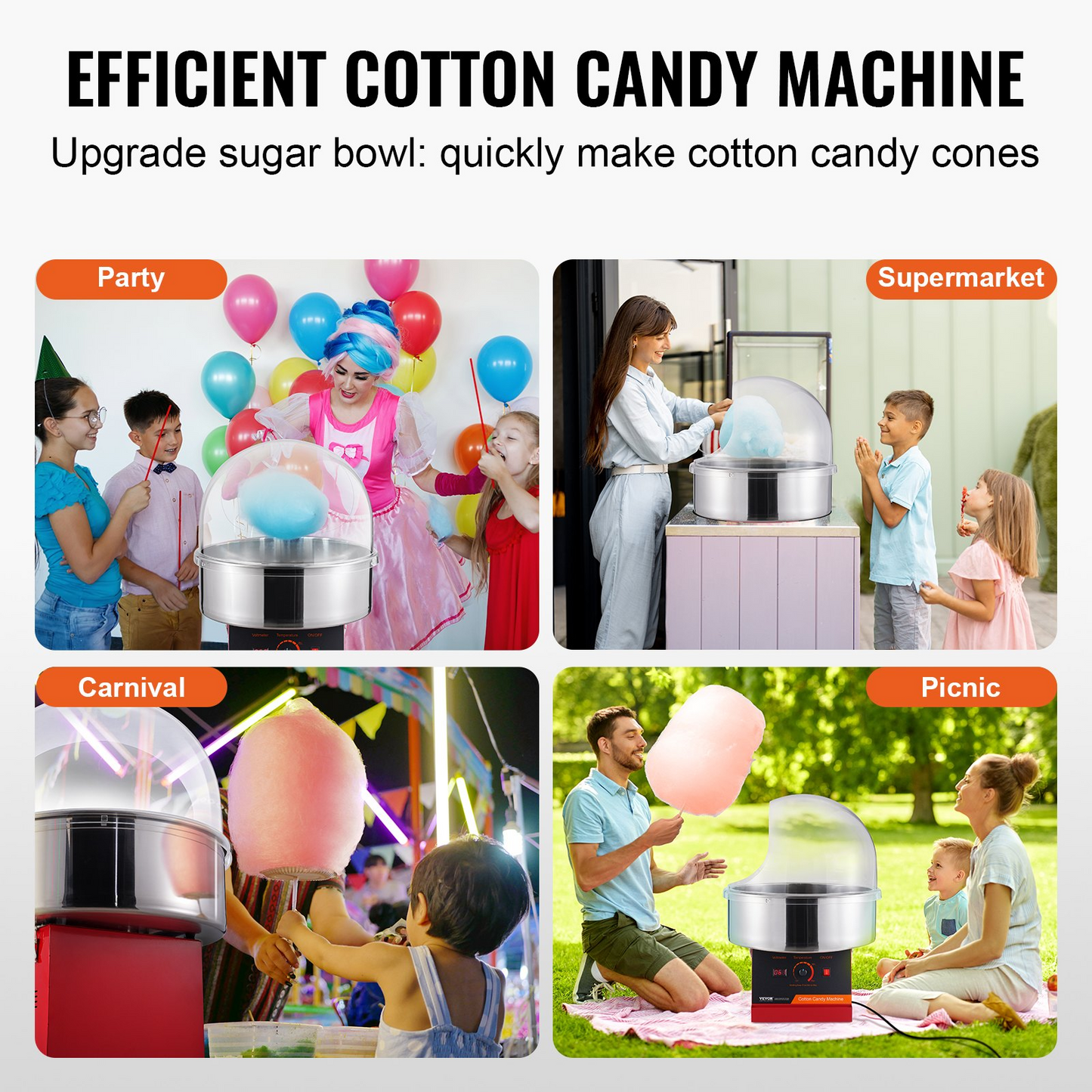 VEVOR Electric Cotton Candy Machine, 1000W Candy Floss Maker, Commercial Cotton Candy Machine with Cover, Stainless Steel Bowl, and Sugar Scoop, Perfect for Home Kids Birthday, Family Party (Red)